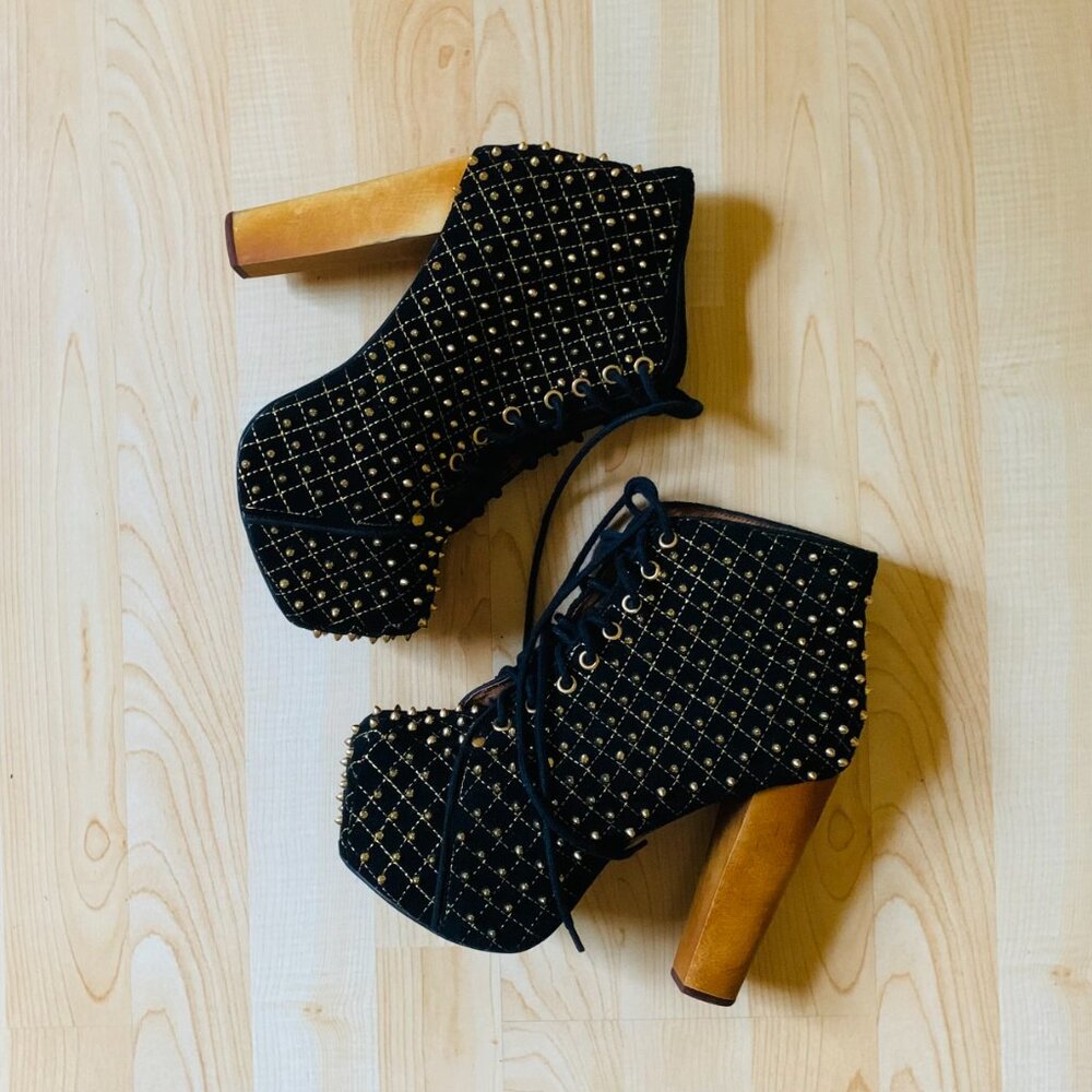 Jeffrey Campbell Lita Black Suede Gold Studded Spikes - size 8 - Lita-Q